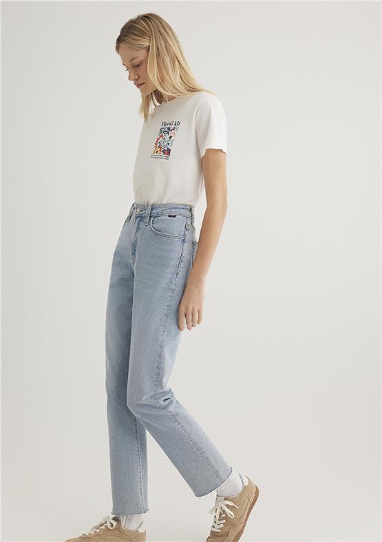 Mavı M1612956-70057 Kırık Beyaz Kadın Semı Slım Cıcek Baskılı Grafık T-Shırt