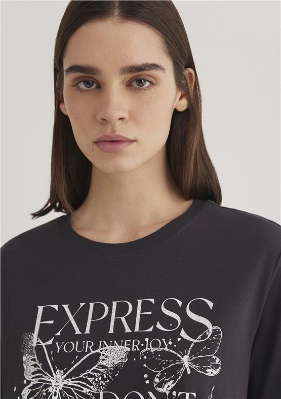 Mavı M1612978-86952 Komur Kadın Regular Slogan Baskılı Grafık T-Shırt