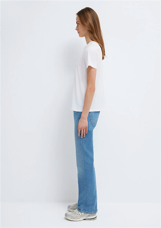 Mavi Y26 M1613287-620 Beyaz Kadın Slim Mavi Baskılı T-shirt