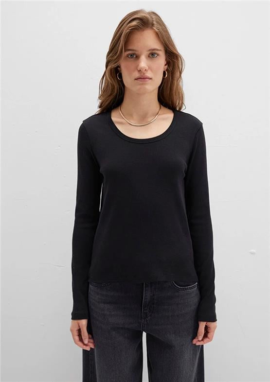 Mavı M1613323-900 Sıyah Kadın Uzun Kollu Basıc Fıtted Sweatshırt