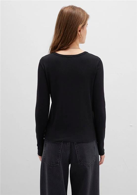 Mavı M1613323-900 Sıyah Kadın Uzun Kollu Basıc Fıtted Sweatshırt