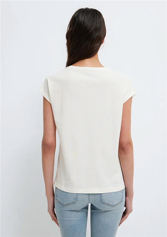 Mavi Y26 M1613718-80194 Hindistan Cevizi Kadın Regular Kelebek Baskılı T-shirt