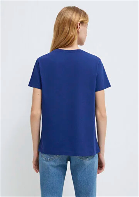 Mavi Y26 M1613721-70722 Koyu Saks Mavi Kadın Slim Kedi Baskılı T-shirt