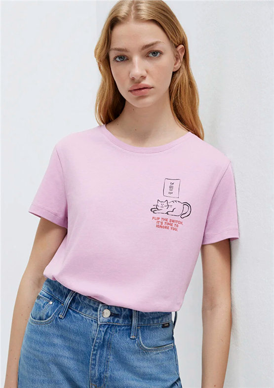 Mavi Y26 M1613722-71039 Mauve Mıst Kadın Regular Kedi Baskılı T-shirt
