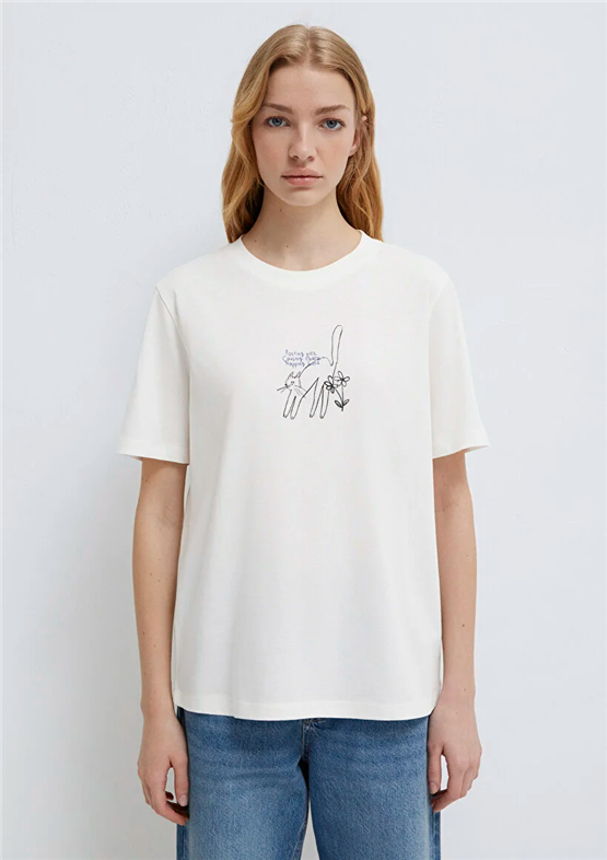 Mavi Y26 M1613725-80194 Hindistan Cevizi Kadın Regular Kedi Baskılı T-shirt