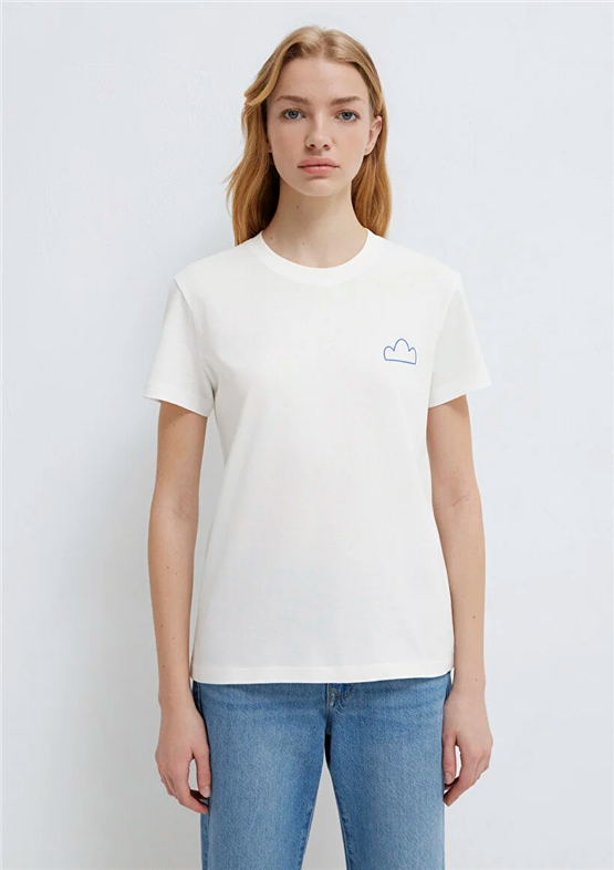Mavi Y26 M1613740-70057 Kırık Beyaz Kadın Regular Baskılı T-shirt