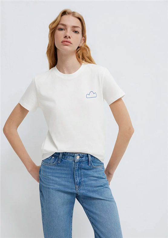 Mavi Y26 M1613740-70057 Kırık Beyaz Kadın Regular Baskılı T-shirt