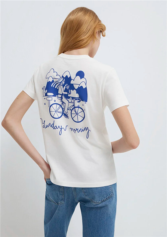 Mavi Y26 M1613740-70057 Kırık Beyaz Kadın Regular Baskılı T-shirt