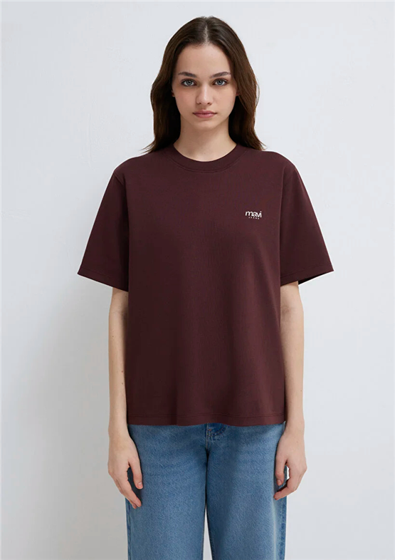 Mavi Y26 M1613804-70223 Karamel Kadın Regular Mavi Logo Baskılı T-shirt