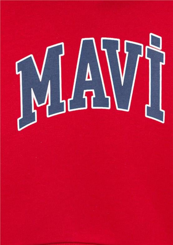 Mavı M6610110-70464 Koyu Acı Kırmızı Erkek Cocuk Mavı Baskılı Kapusonlu Loose Sweatshırt