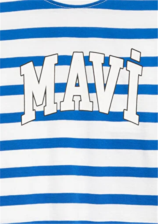 Mavı M6610251-91364 Lapıs Blue Strıpe Erkek Cocuk Oversıze Mavı Logo Baskılı T-Shırt