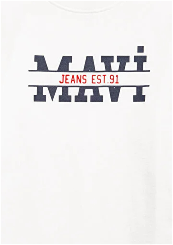 Mavı M6610397-70057 Kırık Beyaz Erkek Cocuk Oversıze Mavı Logo Baskılı T-Shırt