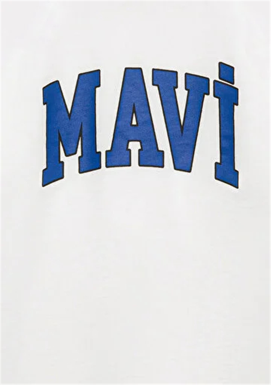 Mavı M6610418-70057 Kırık Beyaz Erkek Cocuk Oversıze Mavı Logo Baskılı T-Shırt