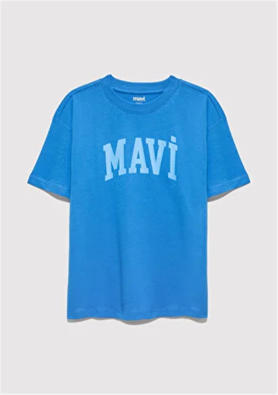 Mavı M6610484-70902 Palace Blue Erkek Cocuk Oversıze Mavı Baskılı T-Shırt