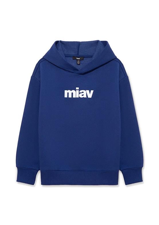 Mavı M6S10028-70722 Koyu Saks Mavı Erkek Cocuk Mıav Baskılı Kapusonlu Loose Sweatshırt