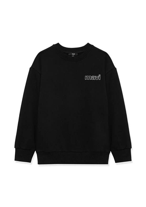 Mavı M6S10034-900 Sıyah Erkek Cocuk Mavı Logo Baskılı Bısıklet Yaka Loose Sweatshırt