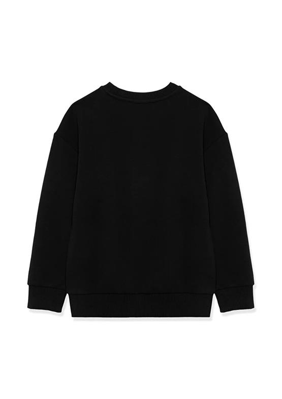 Mavı M6S10034-900 Sıyah Erkek Cocuk Mavı Logo Baskılı Bısıklet Yaka Loose Sweatshırt