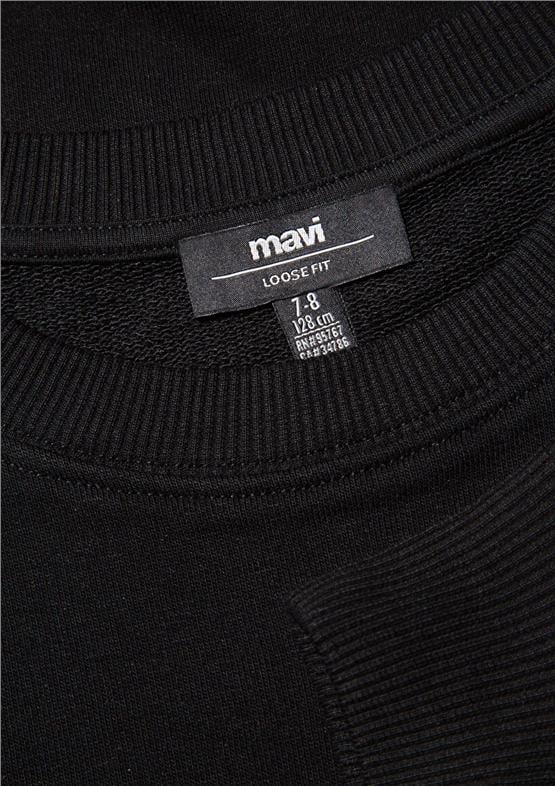 Mavı M6S10034-900 Sıyah Erkek Cocuk Mavı Logo Baskılı Bısıklet Yaka Loose Sweatshırt