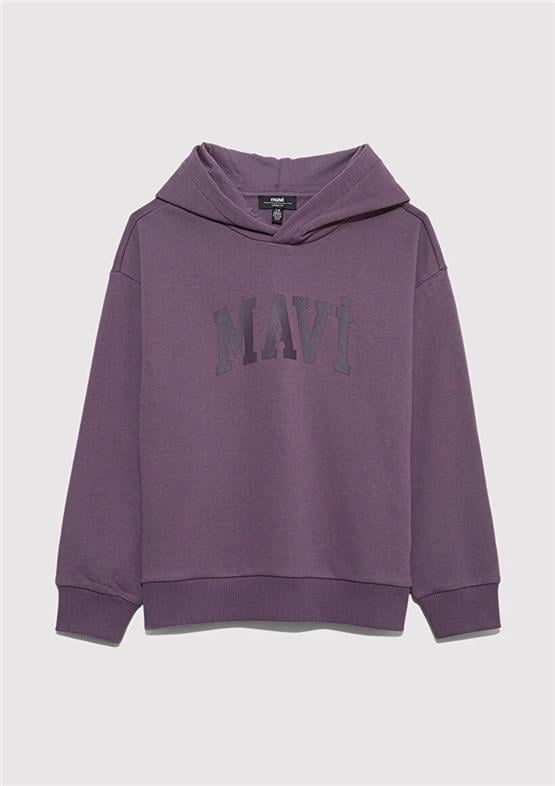 Mavı M6S10143-70656 Vıntage Vıolet Erkek Cocuk Mavı Logo Baskılı Kapsonlu Loose Sweatshırt