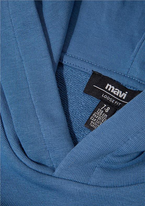 Mavı M6S10143-83767 Mavı Ufuk Erkek Cocuk Mavı Logo Baskılı Kapsonlu Loose Sweatshırt