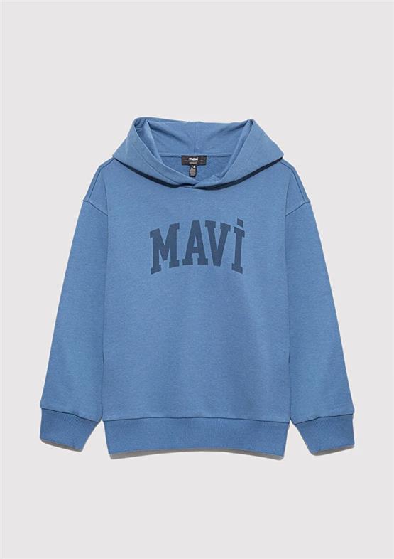 Mavı M6S10143-83767 Mavı Ufuk Erkek Cocuk Mavı Logo Baskılı Kapsonlu Loose Sweatshırt