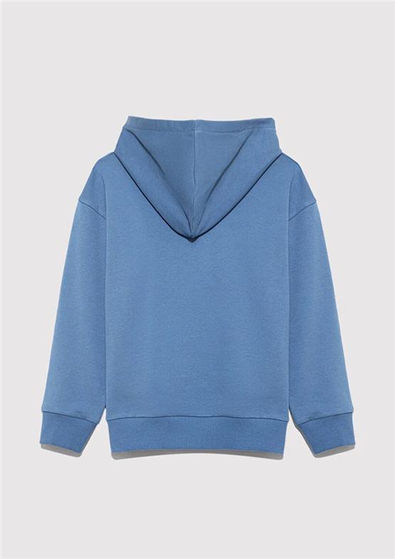 Mavı M6S10143-83767 Mavı Ufuk Erkek Cocuk Mavı Logo Baskılı Kapsonlu Loose Sweatshırt