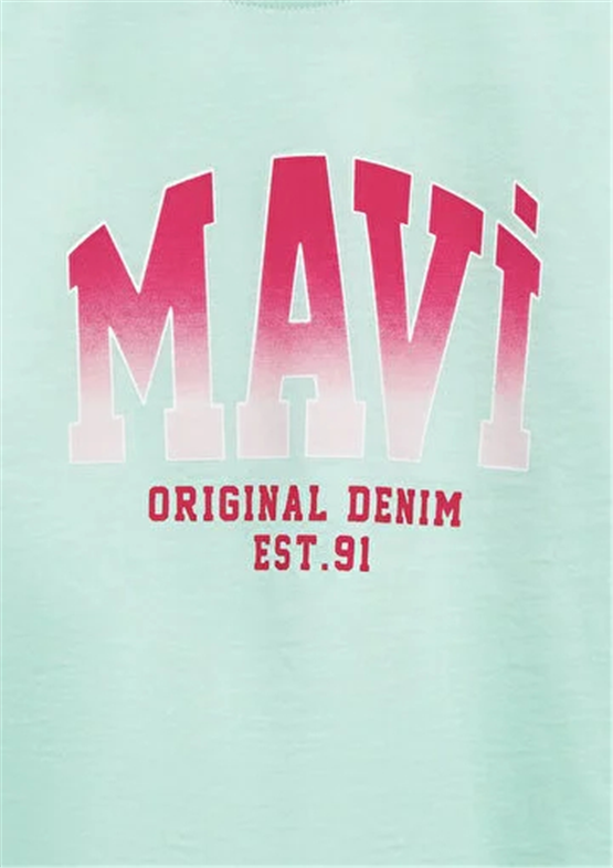Mavı M7610386-71643 Acık Turkuaz Kız Cocuk Oversıze Mavı Jenerık Logo Baskılı T-Shırt