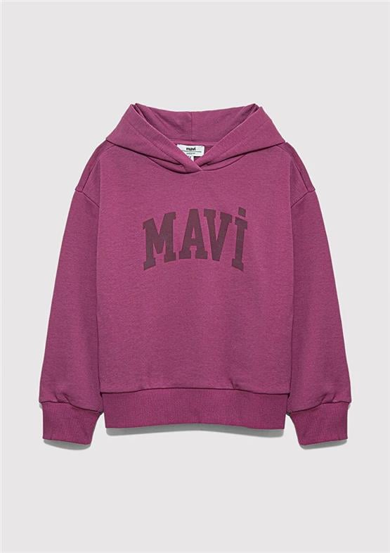 Mavı M7S10147-70651 Damson Kız Cocuk Mavı Logo Baskılı Kapsonlu Loose Sweatshırt