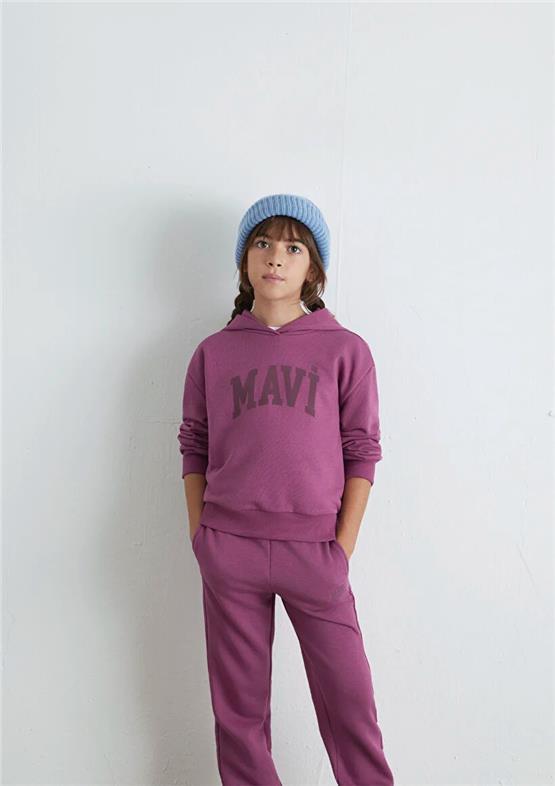 Mavı M7S10147-70651 Damson Kız Cocuk Mavı Logo Baskılı Kapsonlu Loose Sweatshırt