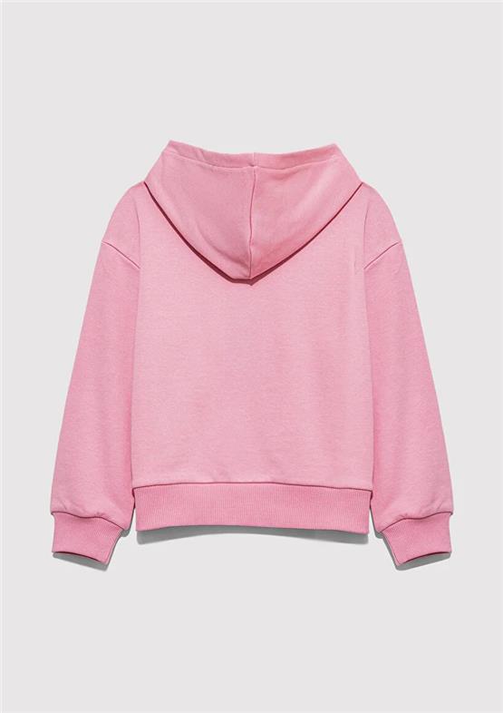 Mavı M7S10147-70972 Seker Pembe Kız Cocuk Mavı Logo Baskılı Kapsonlu Loose Sweatshırt