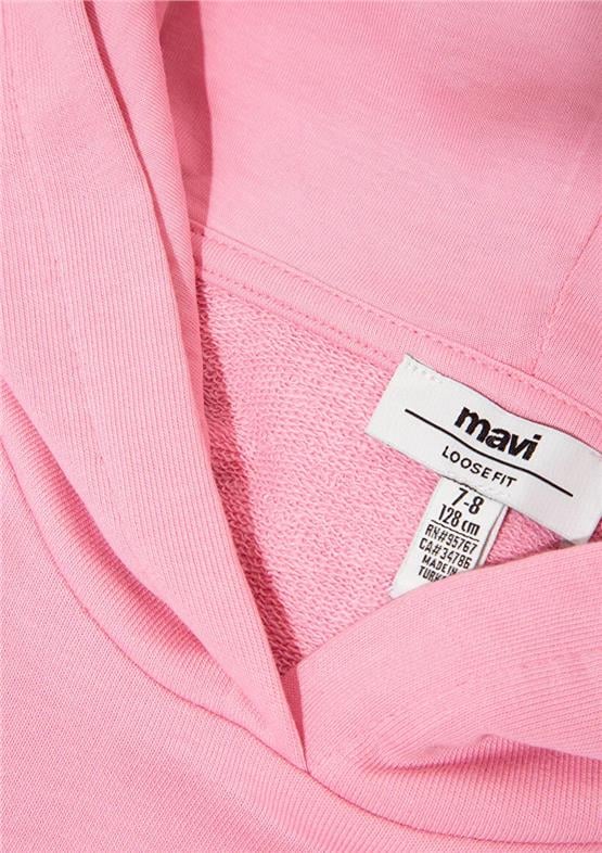 Mavı M7S10147-70972 Seker Pembe Kız Cocuk Mavı Logo Baskılı Kapsonlu Loose Sweatshırt