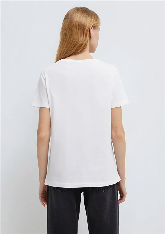 Mavi Y26 M1613721-620 Beyaz Kadın Slim Kedi Baskılı T-shirt