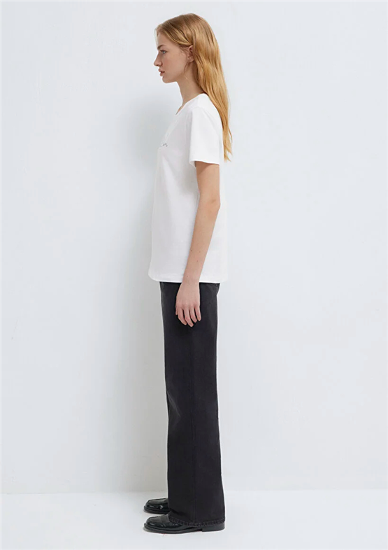Mavi Y26 M1613721-620 Beyaz Kadın Slim Kedi Baskılı T-shirt