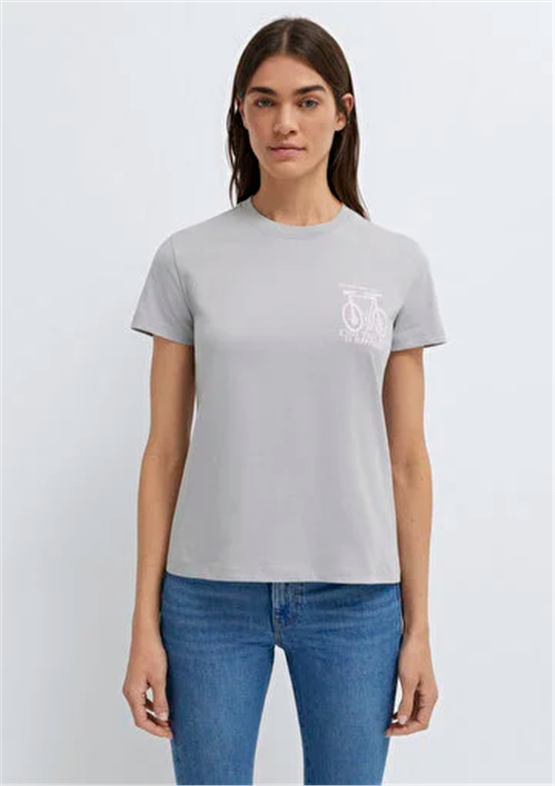 Mavi Y26 M1613860-70075 Açık Gri Kadın Slim Bisiklet Baskılı T-shirt