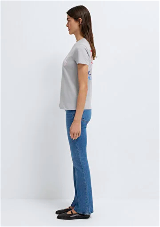 Mavi Y26 M1613860-70075 Açık Gri Kadın Slim Bisiklet Baskılı T-shirt