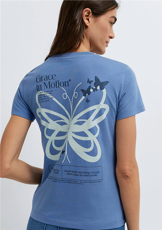 Mavi Y26 M1613870-70728 İnfinity Kadın Semı Slim Kelebek Baskılı T-shirt