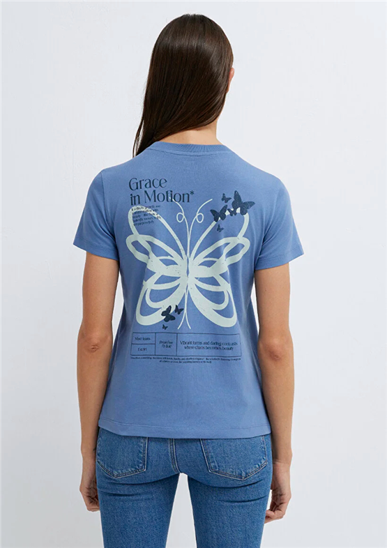 Mavi Y26 M1613870-70728 İnfinity Kadın Semı Slim Kelebek Baskılı T-shirt