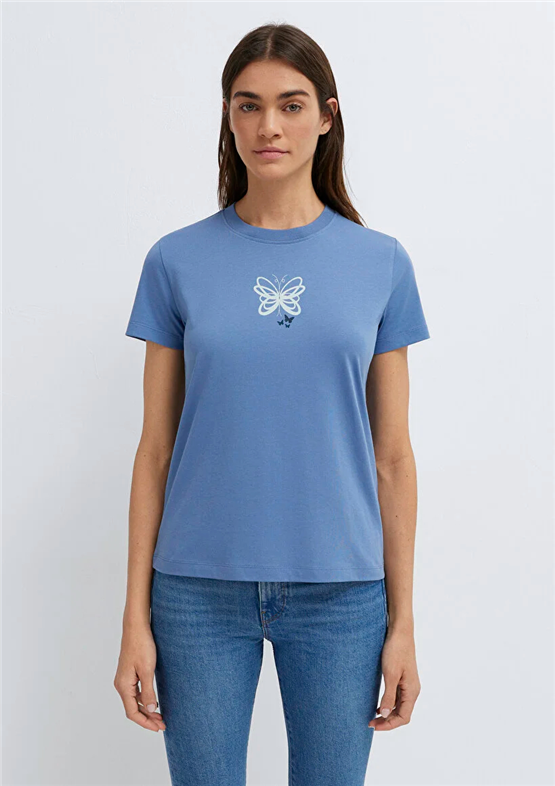 Mavi Y26 M1613870-70728 İnfinity Kadın Semı Slim Kelebek Baskılı T-shirt
