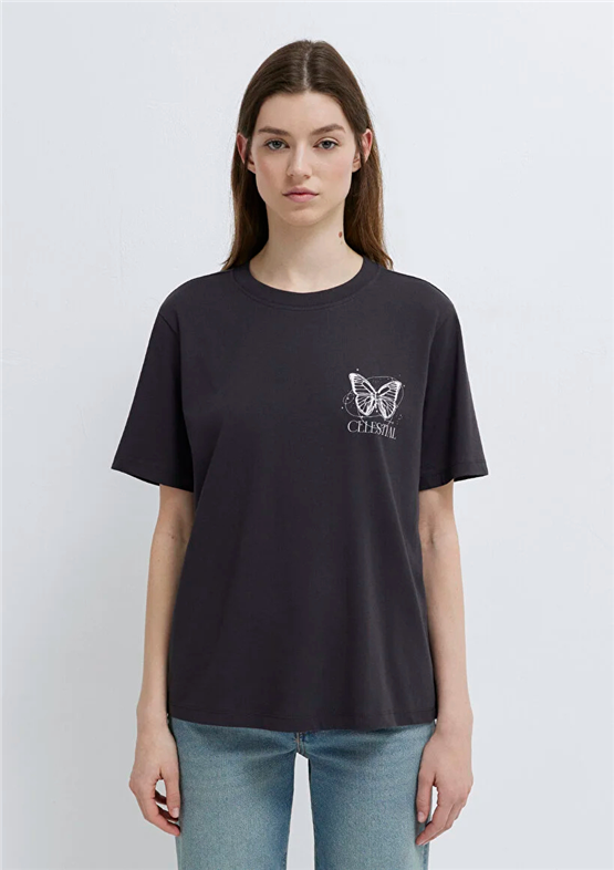 Mavi Y26 M1613871-70087 Komur Kadın Regular Kelebek Baskılı T-shirt