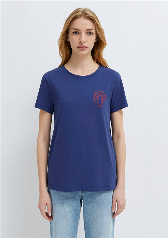 Mavi Y26 M1613873-70498 Derın Lacivert Kadın Slim Kedi Baskılı T-shirt