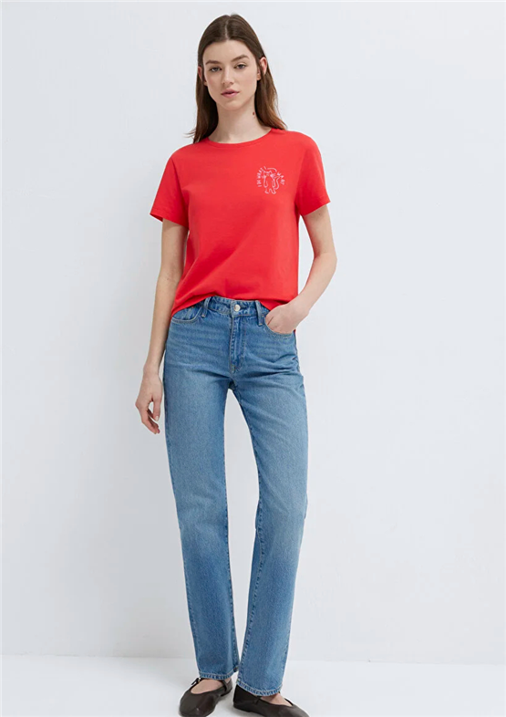 Mavi Y26 M1613873-71083 Nar Cıcegı Kadın Slim Kedi Baskılı T-shirt