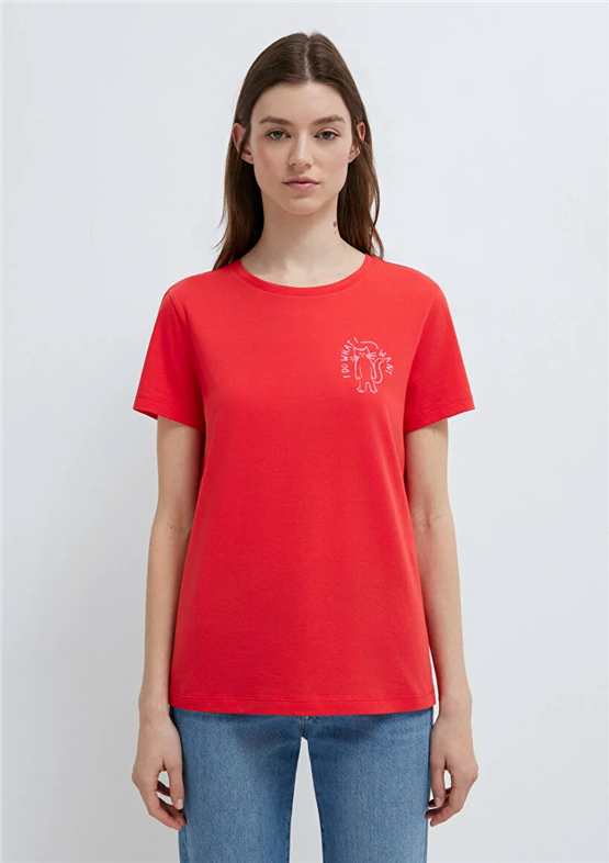 Mavi Y26 M1613873-71083 Nar Cıcegı Kadın Slim Kedi Baskılı T-shirt