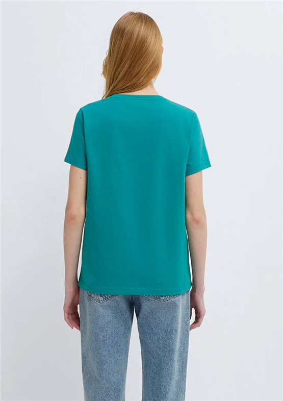 Mavi Y26 M1613873-71914 Koyu Yeşil Kadın Slim Kedi Baskılı T-shirt