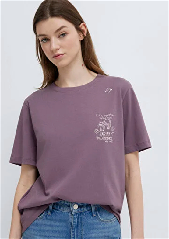 Mavi Y26 M1613875-70648 Flınt Kadın Regular Kedi Baskılı T-shirt