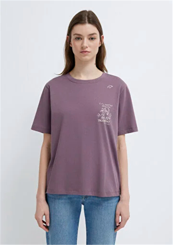 Mavi Y26 M1613875-70648 Flınt Kadın Regular Kedi Baskılı T-shirt