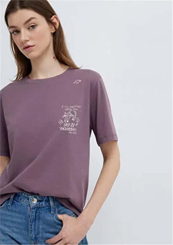 Mavi Y26 M1613875-70648 Flınt Kadın Regular Kedi Baskılı T-shirt