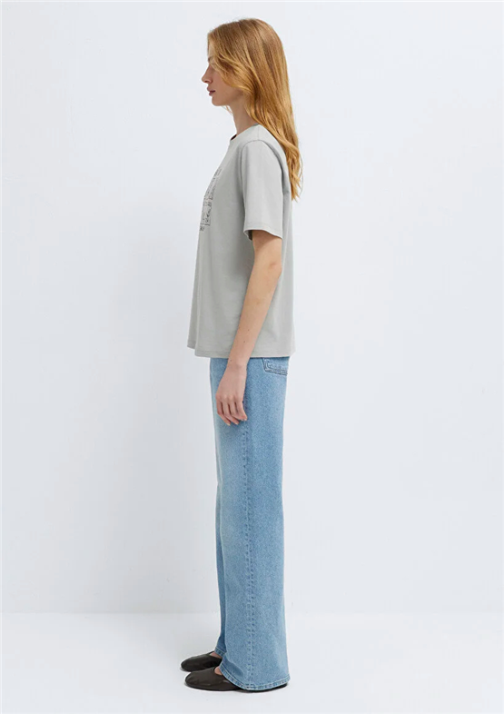 Mavi Y26 M1613876-70075 Açık Gri Kadın Regular Kedi Baskılı T-shirt