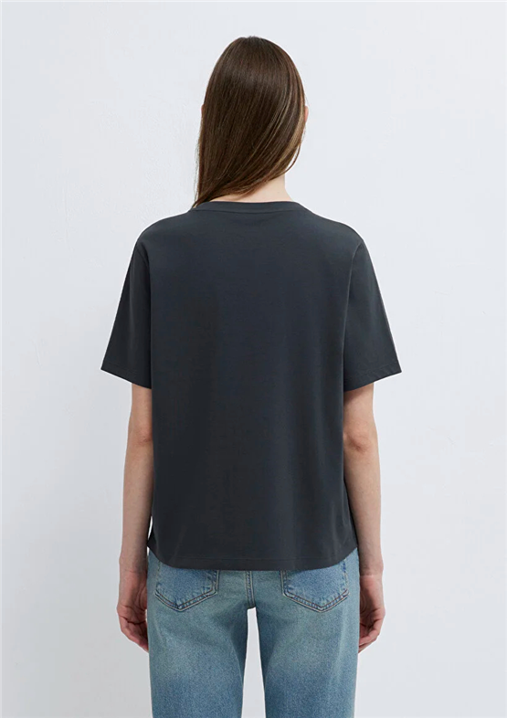 Mavi Y26 M1613876-83620 Gri İnce Çizgili Kadın Regular Kedi Baskılı T-shirt