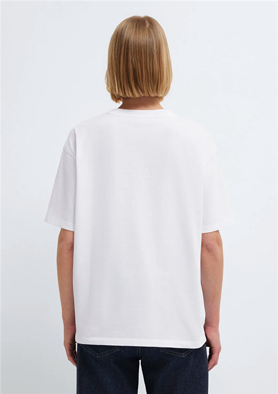 Mavi Y26 M1613884-620 Beyaz Kadın Oversıze Mavi Baskılı T-shirt