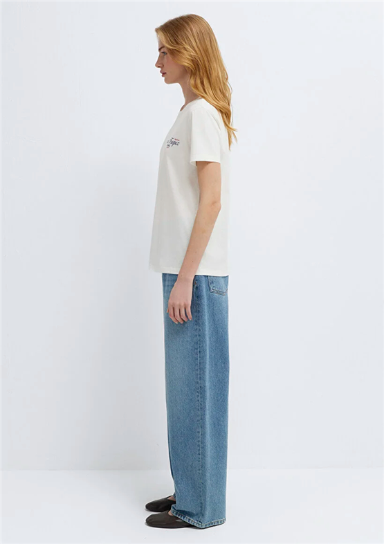 Mavi Y26 M1613891-80194 Hindistan Cevizi Kadın Slim Slogan Baskılı T-shirt
